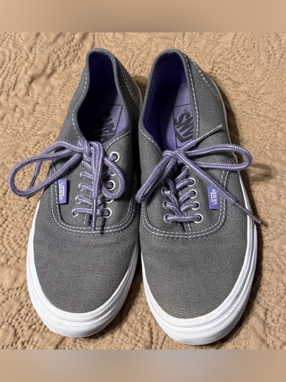 Vans Gray Canvas Sneakers with Lavender Details